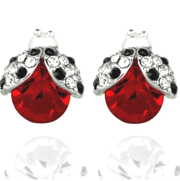 NEW Gorgeous Ruby Rhinestone Lady Bug Stud Earrings - Picture 1 of 3